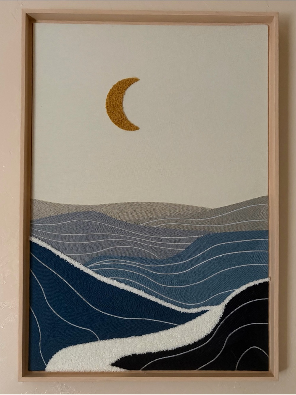Abstract Crescent Moon Ocean Wall Art - Blue and Gold